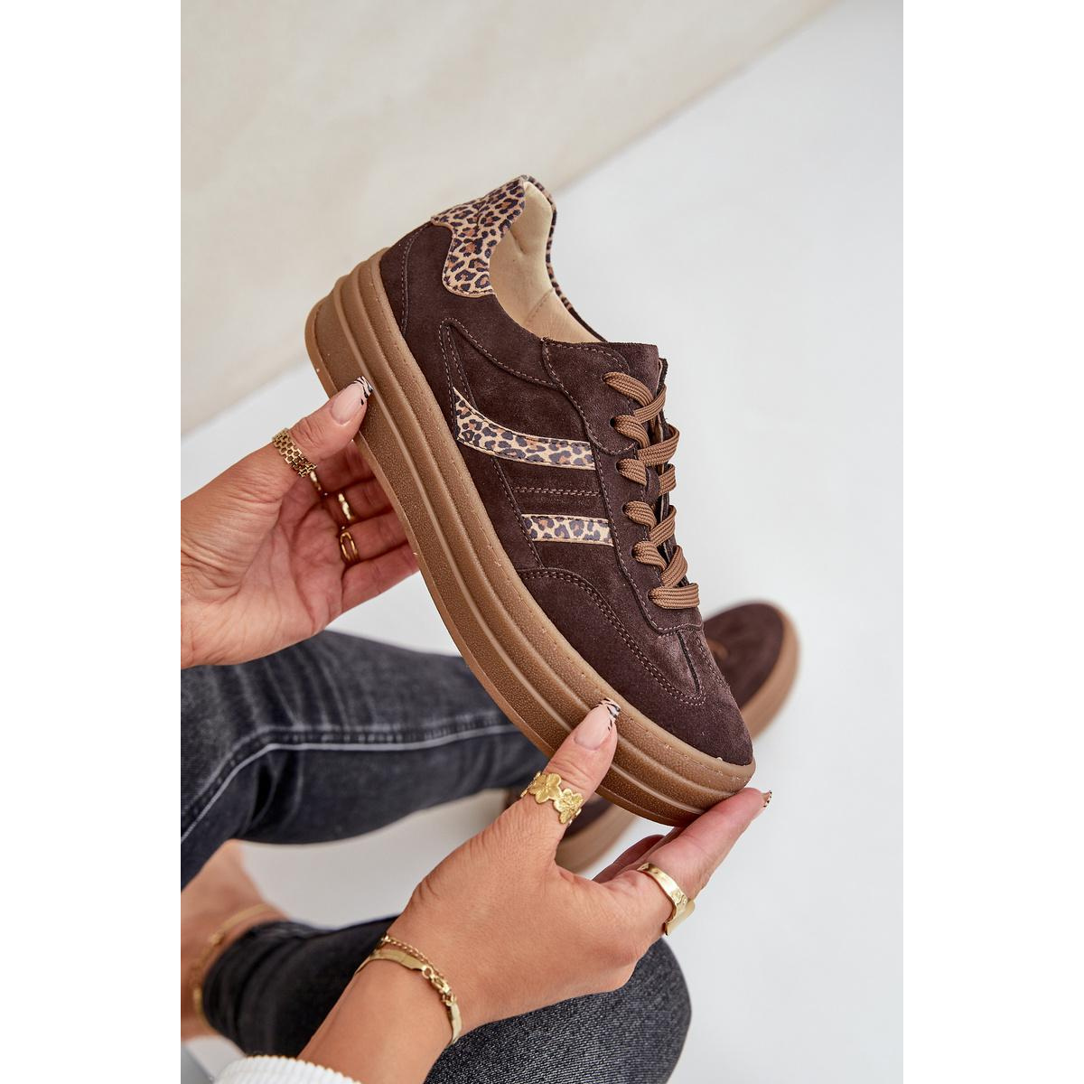 Zazoo N1176 Semišové Sneakers Na Platforme Leopard Čokoládové - Odtiene hnedej a béžovej