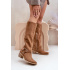 Semišové čižmy na nízkom podpätku s holienkami nad kolenom Zazoo 3444/O Camel - Odtiene hnedej a béžovej