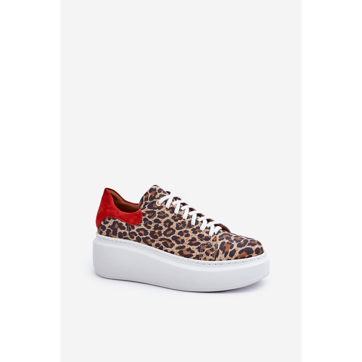 Kožené sneakersy na platforme s leopardím vzorom Zazoo 3346 hnedo-červené - Odtiene hnedej a béžovej