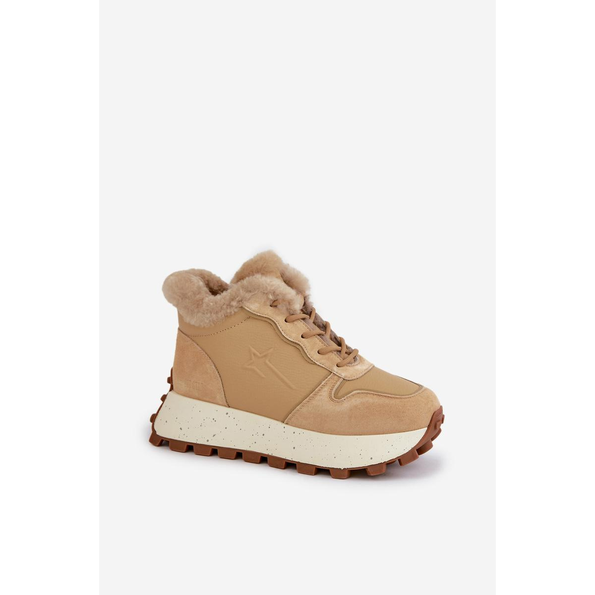 Kožené Sneakersy Čižmy Dámske S Kožušinou Na Platforme Big Star OO274A330 Béžové - Béžová