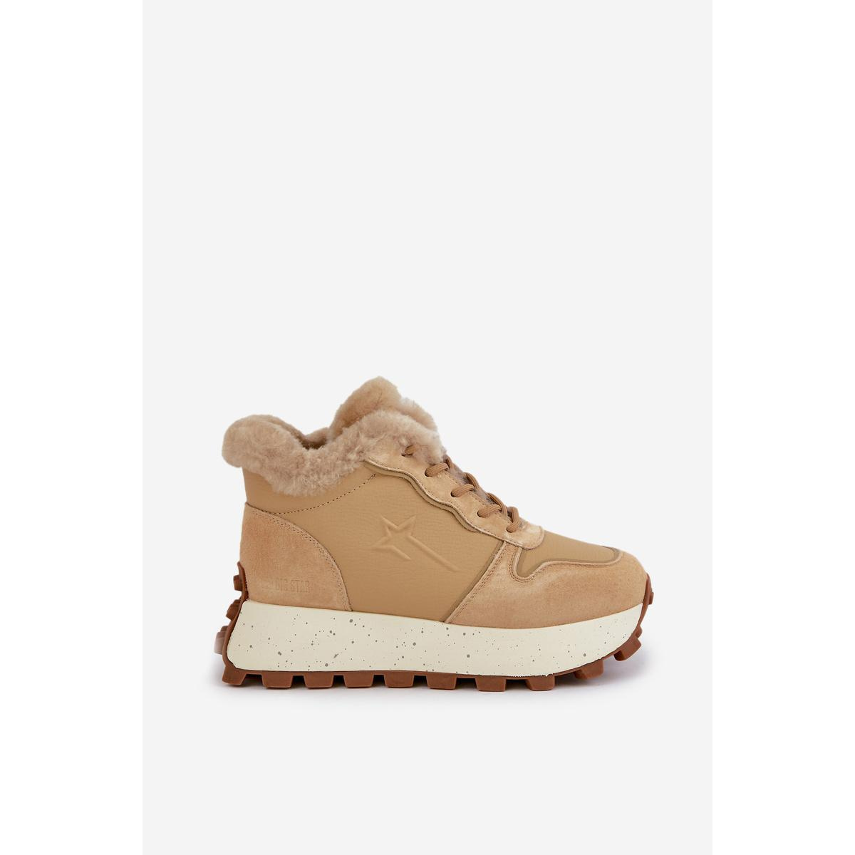 Kožené Sneakersy Čižmy Dámske S Kožušinou Na Platforme Big Star OO274A330 Béžové - Béžová