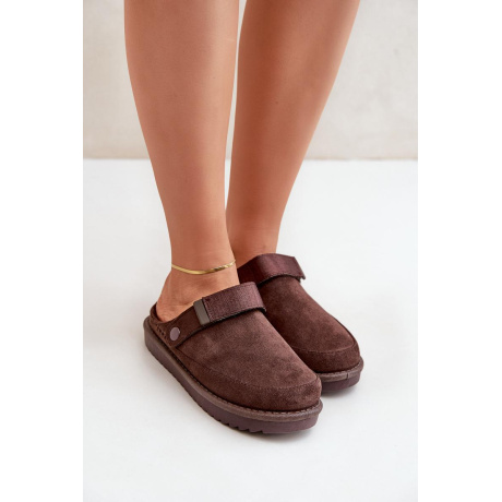 Zateplené dámske papuče na platforme čokoládové Neliel - Odtiene hnedej a béžovej