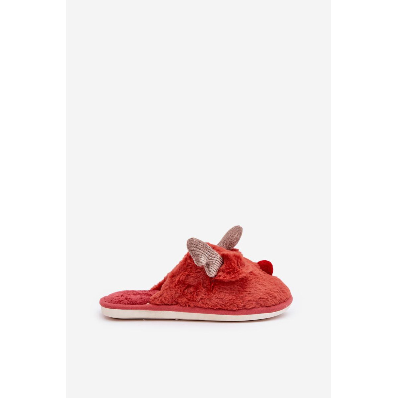 Dámske Fleece Papuče S Motívom Sobov Korálové Sennalith - Odtiene červenej