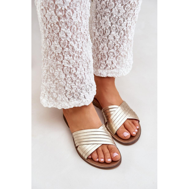 Kožené dámske papuče Lewski Shoes 3682 zlaté - Zlatá