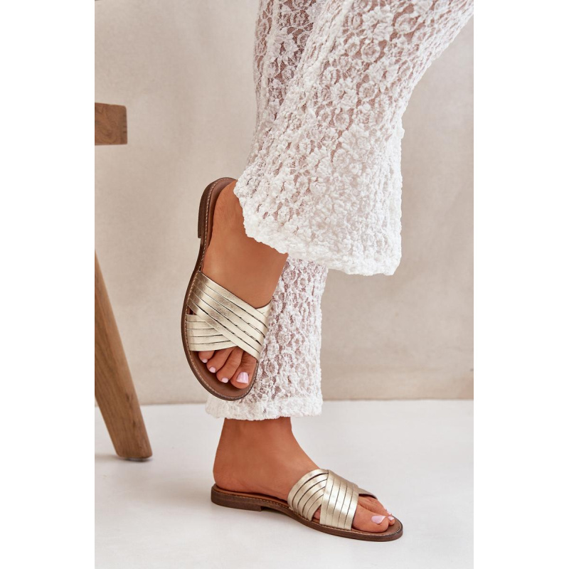 Kožené dámske papuče Lewski Shoes 3682 zlaté - Zlatá