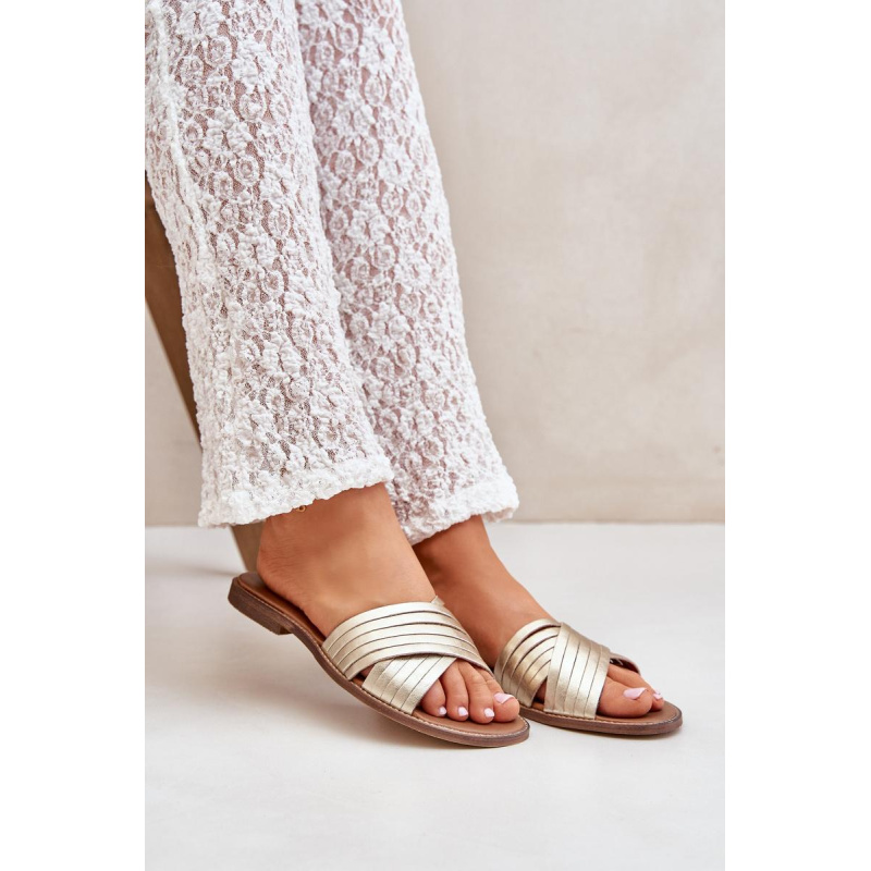 Kožené dámske papuče Lewski Shoes 3682 zlaté - Zlatá