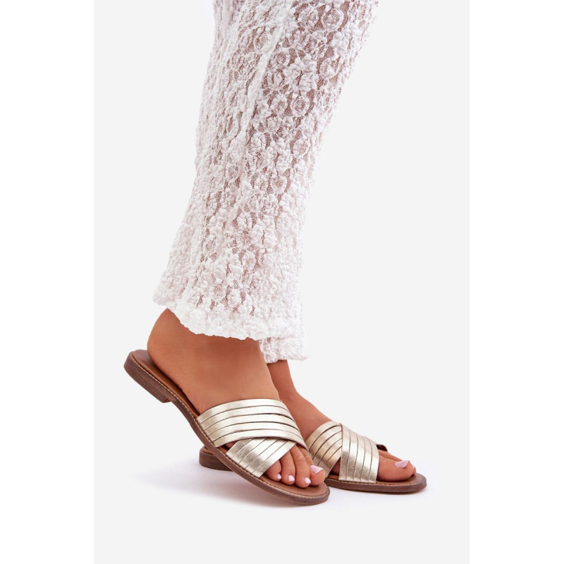 Kožené dámske papuče Lewski Shoes 3682 zlaté - Zlatá