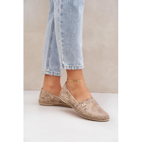 Elegantné Zamszové Espadrilky S Kvetmi Dámske Béžové Zazoo 10177 - Béžová