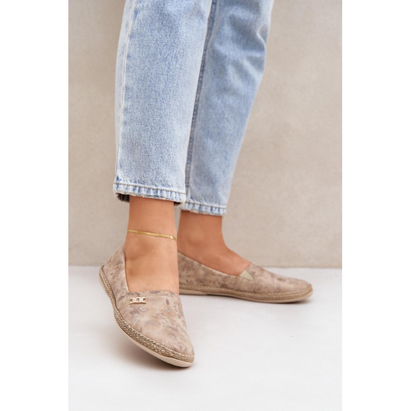 Elegantné Zamszové Espadrilky S Kvetmi Dámske Béžové Zazoo 10177 - Béžová