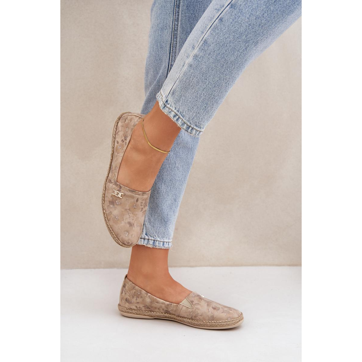 Elegantné Zamszové Espadrilky S Kvetmi Dámske Béžové Zazoo 10177 - Béžová