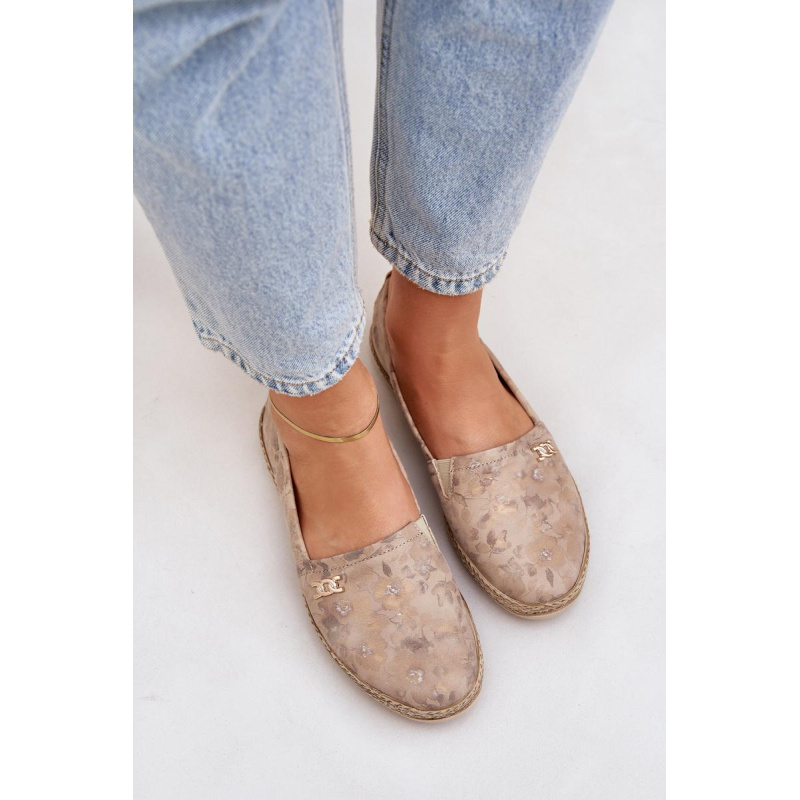 Elegantné Zamszové Espadrilky S Kvetmi Dámske Béžové Zazoo 10177 - Béžová