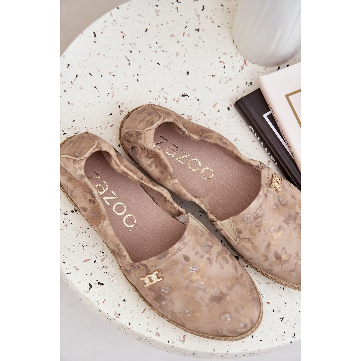 Elegantné Zamszové Espadrilky S Kvetmi Dámske Béžové Zazoo 10177 - Béžová