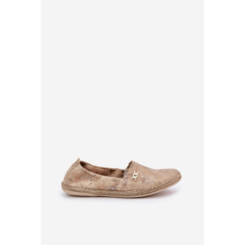 Elegantné Zamszové Espadrilky S Kvetmi Dámske Béžové Zazoo 10177 - Béžová