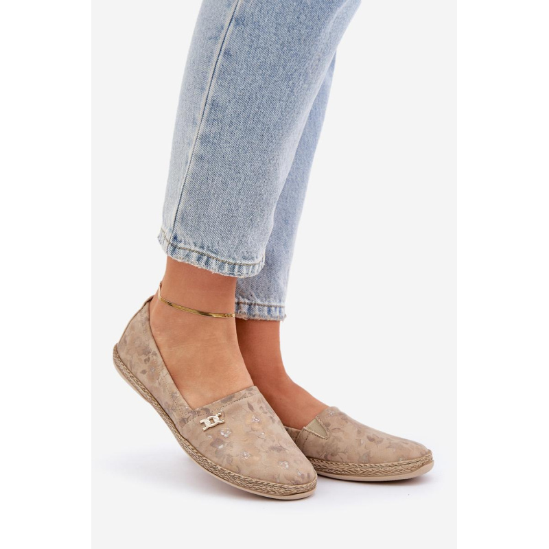 Elegantné Zamszové Espadrilky S Kvetmi Dámske Béžové Zazoo 10177 - Béžová