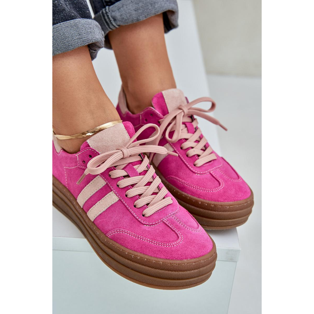 Zazoo N1068S4 Dámske Semišové Tenisky Na Platforme Fuksia - Odtiene ružovej