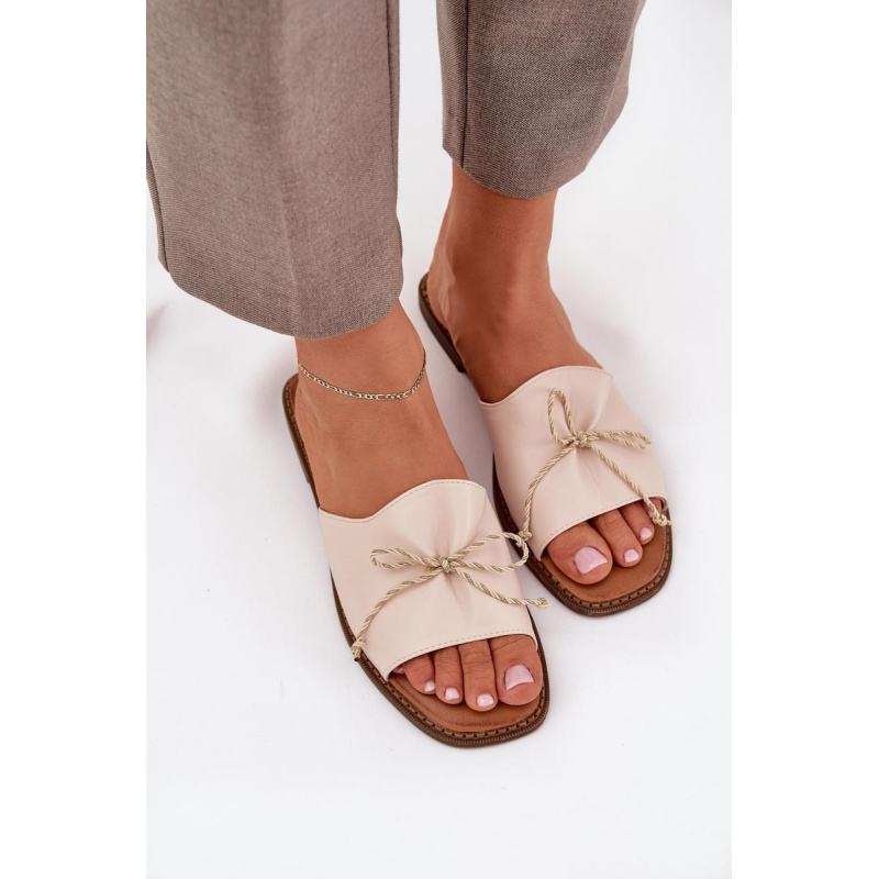 Ploché Sandále S Dekoratívnou Mašľou Béžové Deonelis - Béžová