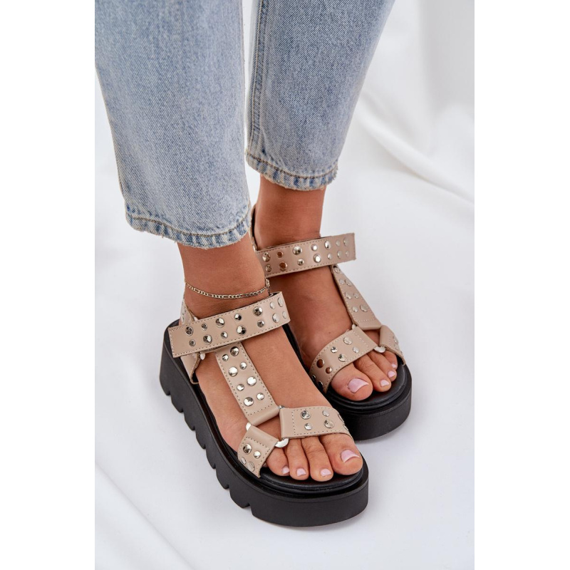 Zdobené sandále na platforme béžové Tatellia - Béžová