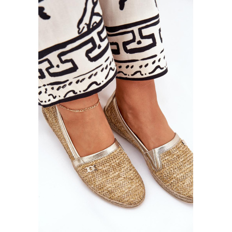 Elegantné Kožené Espadrilky S Pletením Béžovo-Zlaté Zazoo 10178 - Béžová
