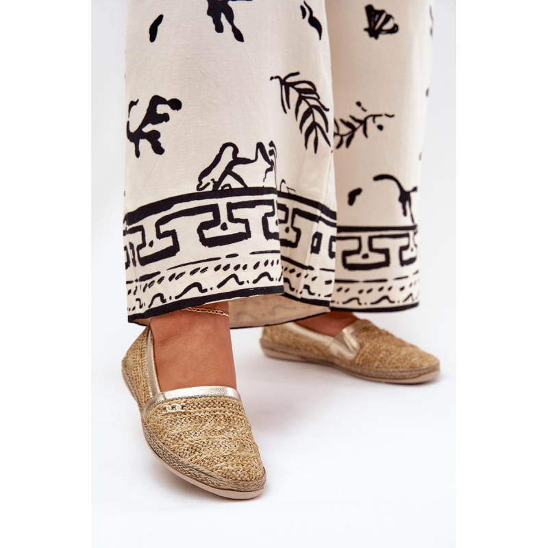 Elegantné Kožené Espadrilky S Pletením Béžovo-Zlaté Zazoo 10178 - Béžová