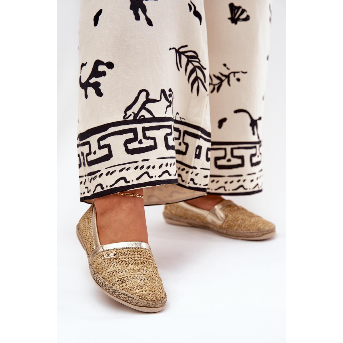 Elegantné Kožené Espadrilky S Pletením Béžovo-Zlaté Zazoo 10178 - Béžová