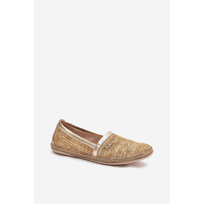 Elegantné Kožené Espadrilky S Pletením Béžovo-Zlaté Zazoo 10178 - Béžová