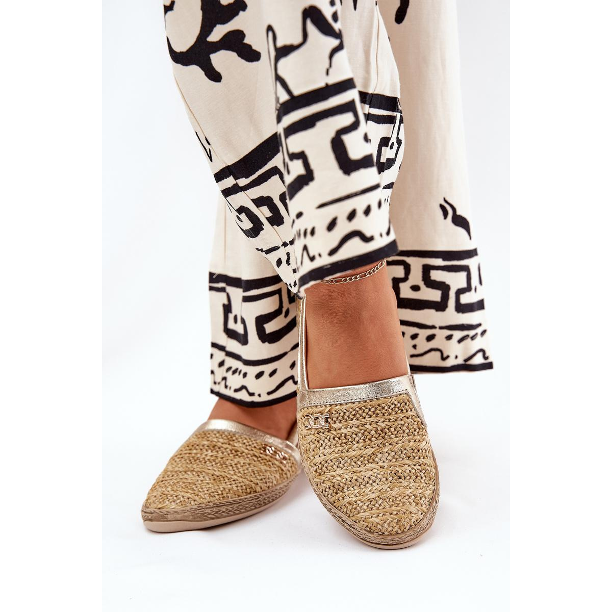 Elegantné Kožené Espadrilky S Pletením Béžovo-Zlaté Zazoo 10178 - Béžová
