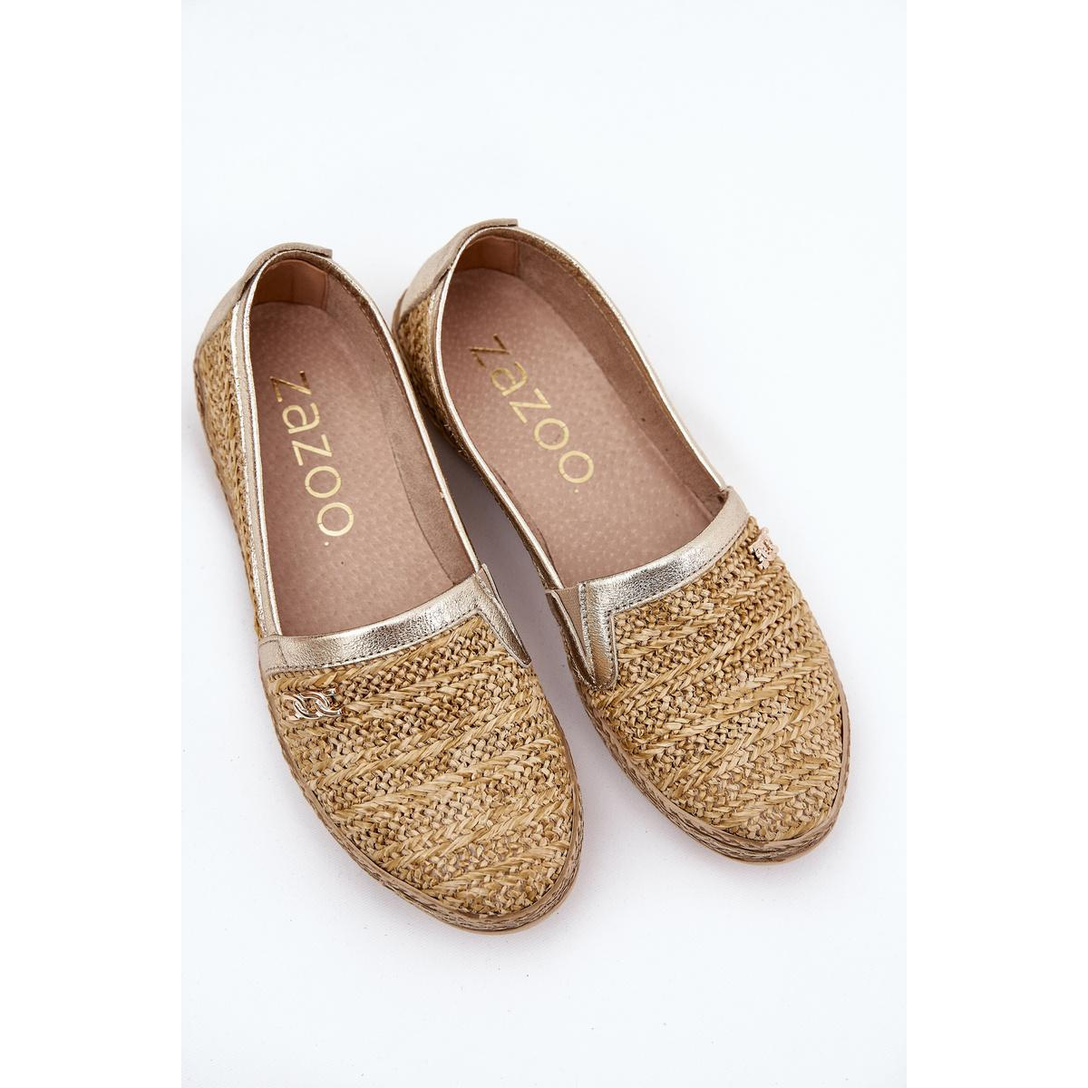 Elegantné Kožené Espadrilky S Pletením Béžovo-Zlaté Zazoo 10178 - Béžová