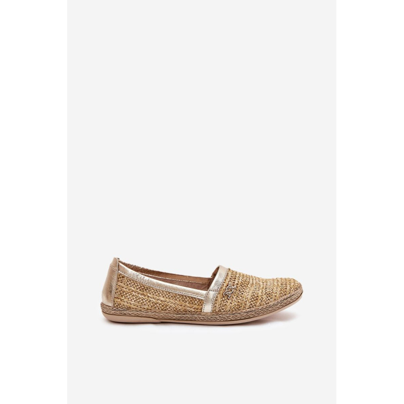 Elegantné Kožené Espadrilky S Pletením Béžovo-Zlaté Zazoo 10178 - Béžová