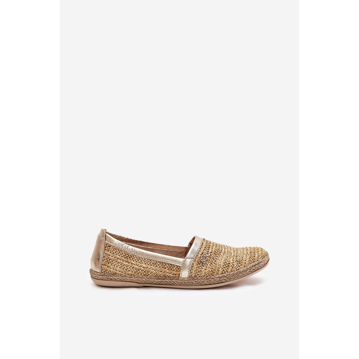 Elegantné Kožené Espadrilky S Pletením Béžovo-Zlaté Zazoo 10178 - Béžová