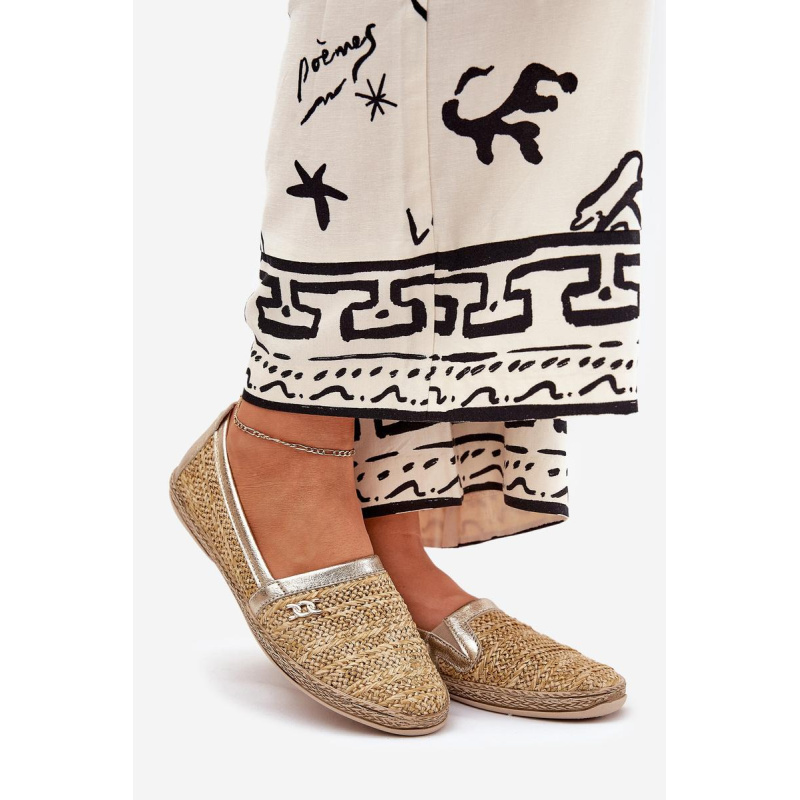 Elegantné Kožené Espadrilky S Pletením Béžovo-Zlaté Zazoo 10178 - Béžová
