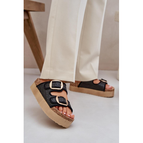 Sandal s Pletením A Sponami Na Masívnej Platforme Čierne Aralissea - Čierna
