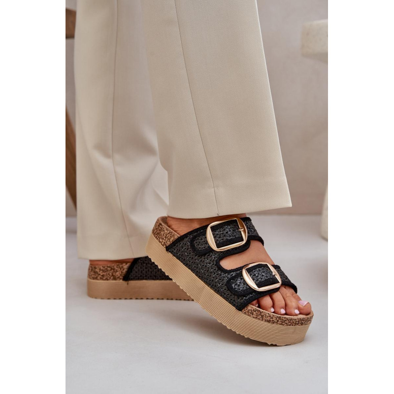 Sandal s Pletením A Sponami Na Masívnej Platforme Čierne Aralissea - Čierna