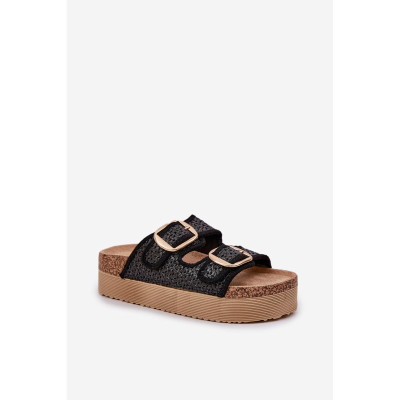 Sandal s Pletením A Sponami Na Masívnej Platforme Čierne Aralissea - Čierna