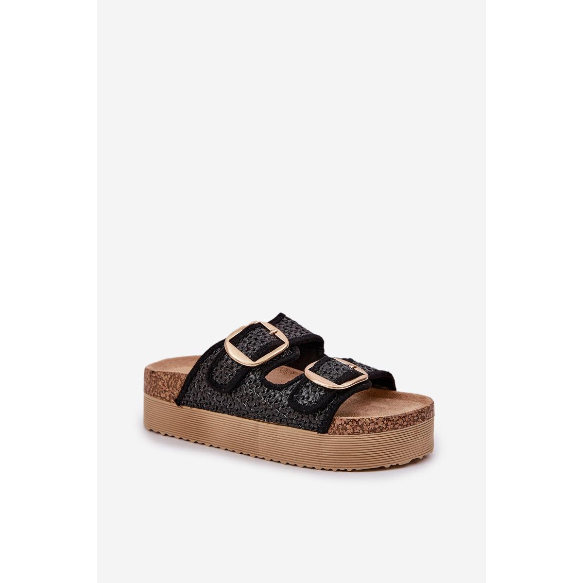 Sandal s Pletením A Sponami Na Masívnej Platforme Čierne Aralissea - Čierna
