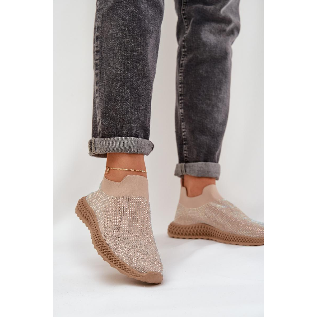 Dámske Slip-On Športové Topánky S Ozdobou D&A TW121 Béžové - Béžová