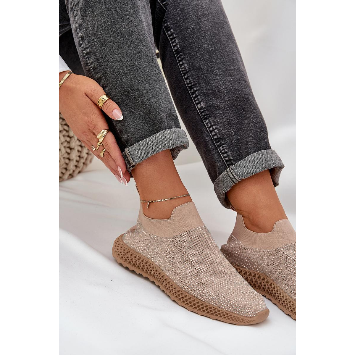Dámske Slip-On Športové Topánky S Ozdobou D&A TW121 Béžové - Béžová