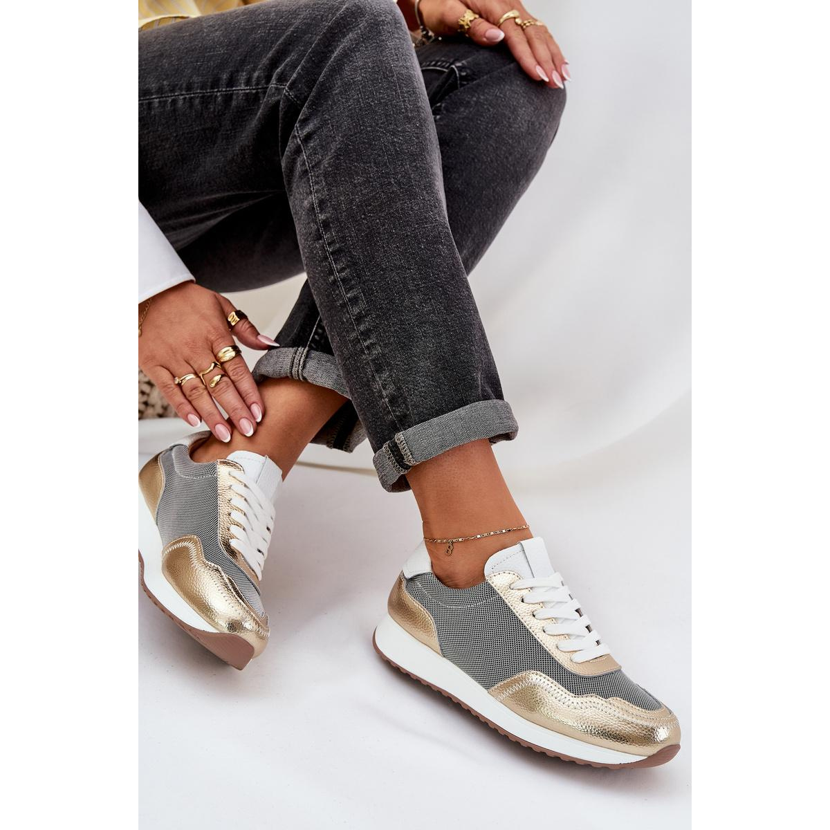 Kožené Športové Topánky Sneakers Dámske D&A LR51-847 Zlaté