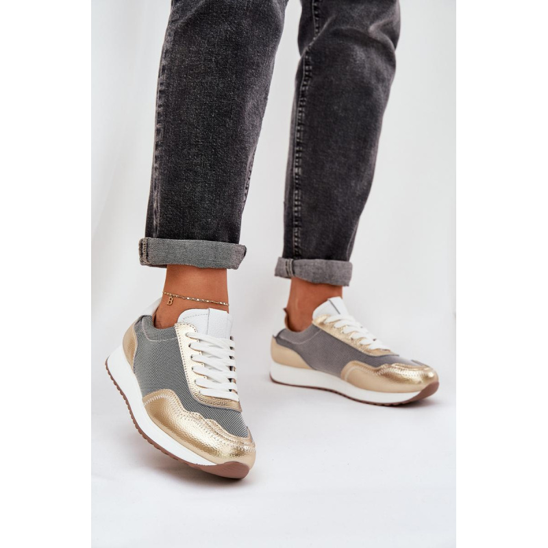 Kožené Športové Topánky Sneakers Dámske D&A LR51-847 Zlaté