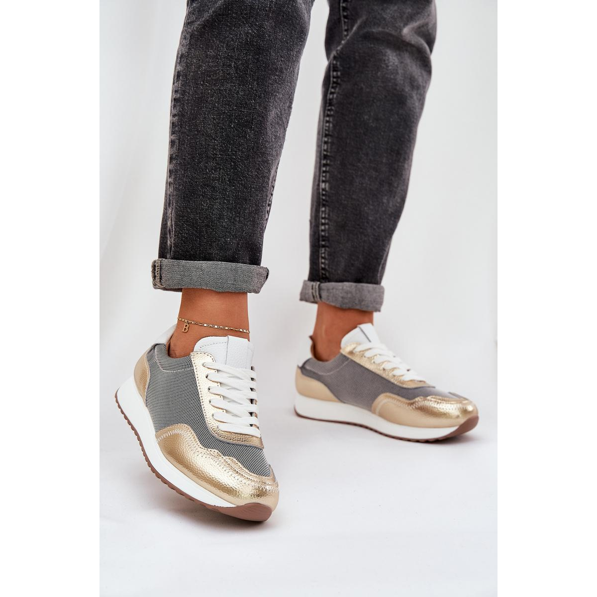Kožené Športové Topánky Sneakers Dámske D&A LR51-847 Zlaté