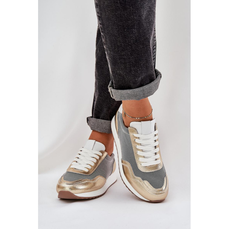 Kožené Športové Topánky Sneakers Dámske D&A LR51-847 Zlaté