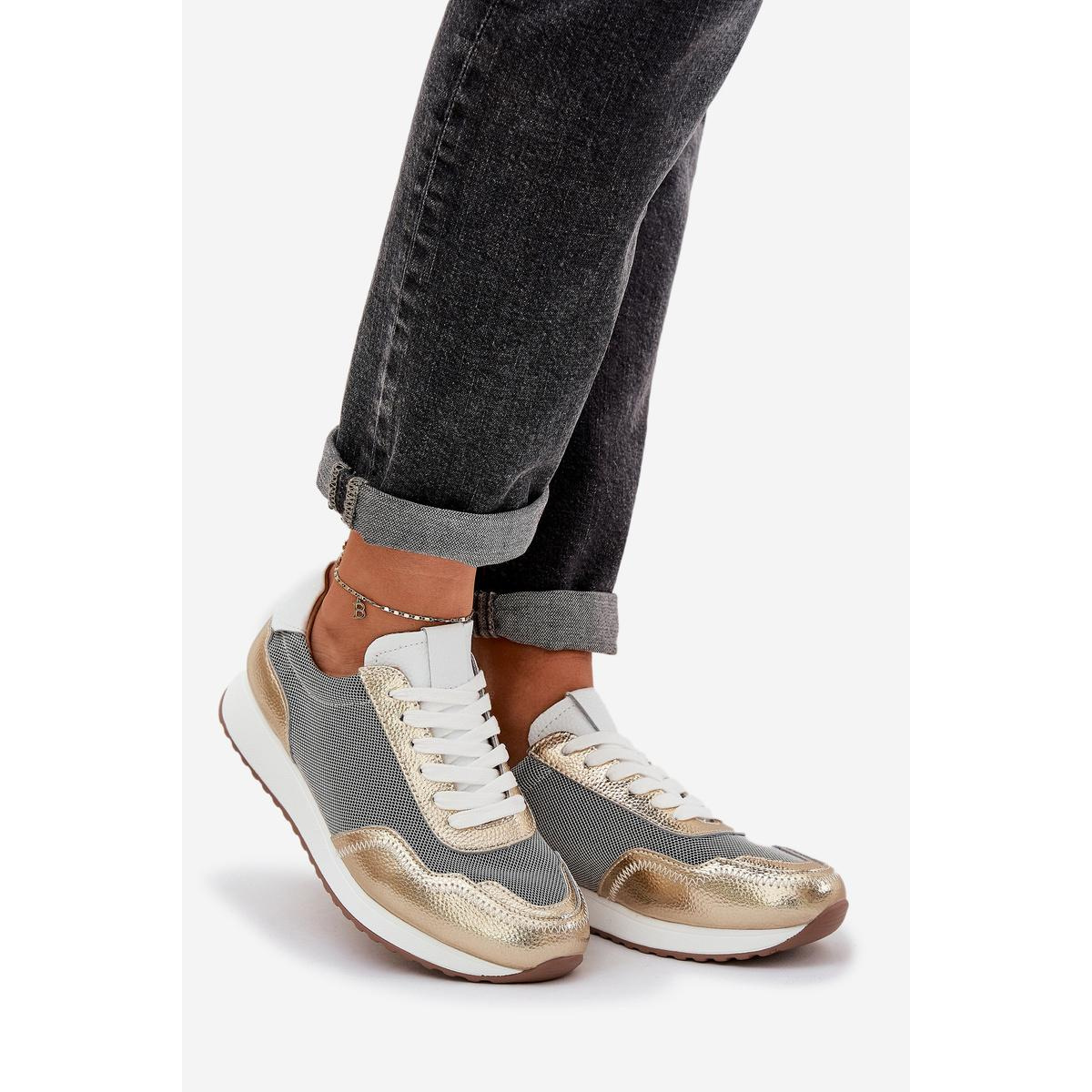 Kožené Športové Topánky Sneakers Dámske D&A LR51-847 Zlaté