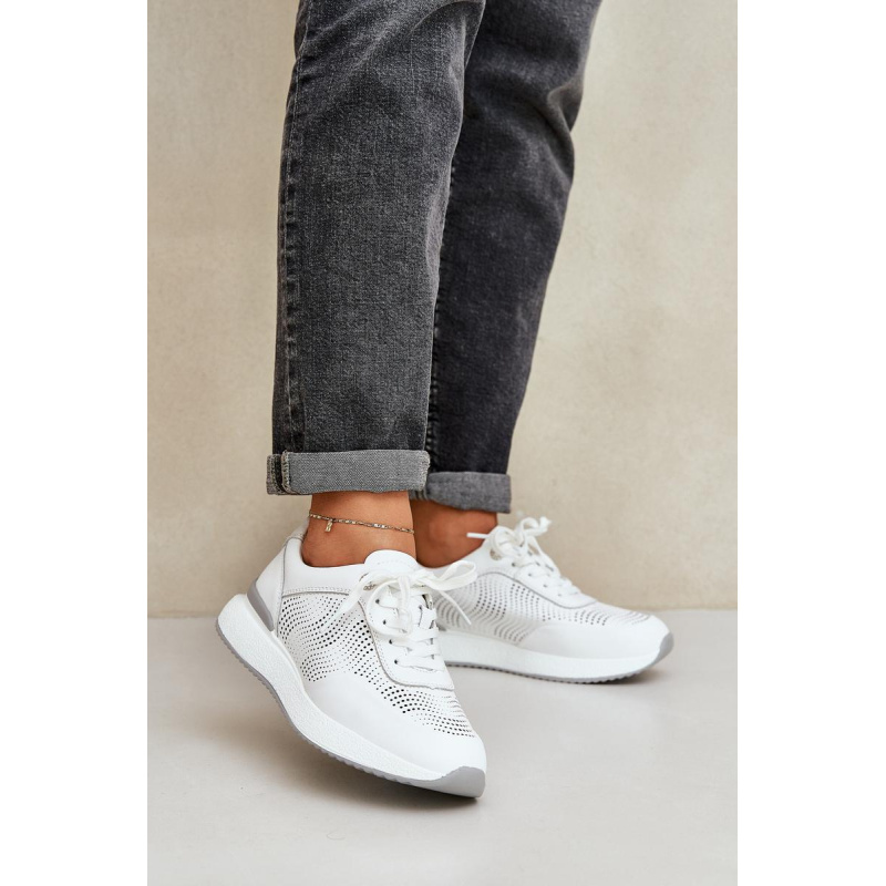 Kožené Športové Topánky Dámske Sneakers S.Barski LR51-551 Biele - Biela