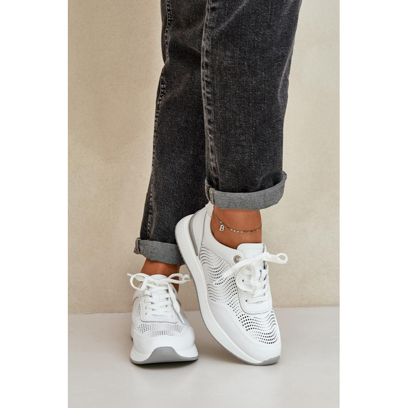 Kožené Športové Topánky Dámske Sneakers S.Barski LR51-551 Biele - Biela