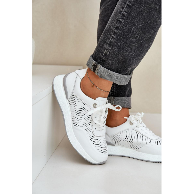 Kožené Športové Topánky Dámske Sneakers S.Barski LR51-551 Biele - Biela