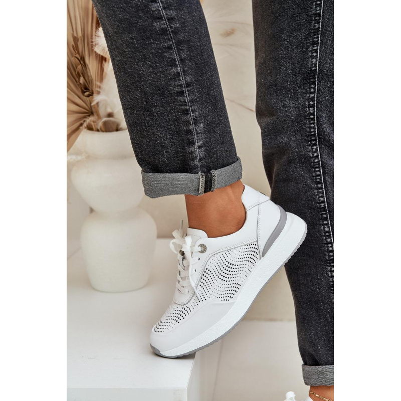 Kožené Športové Topánky Dámske Sneakers S.Barski LR51-551 Biele - Biela