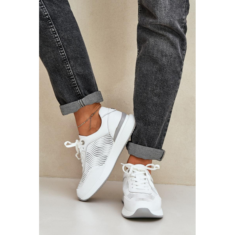 Kožené Športové Topánky Dámske Sneakers S.Barski LR51-551 Biele - Biela