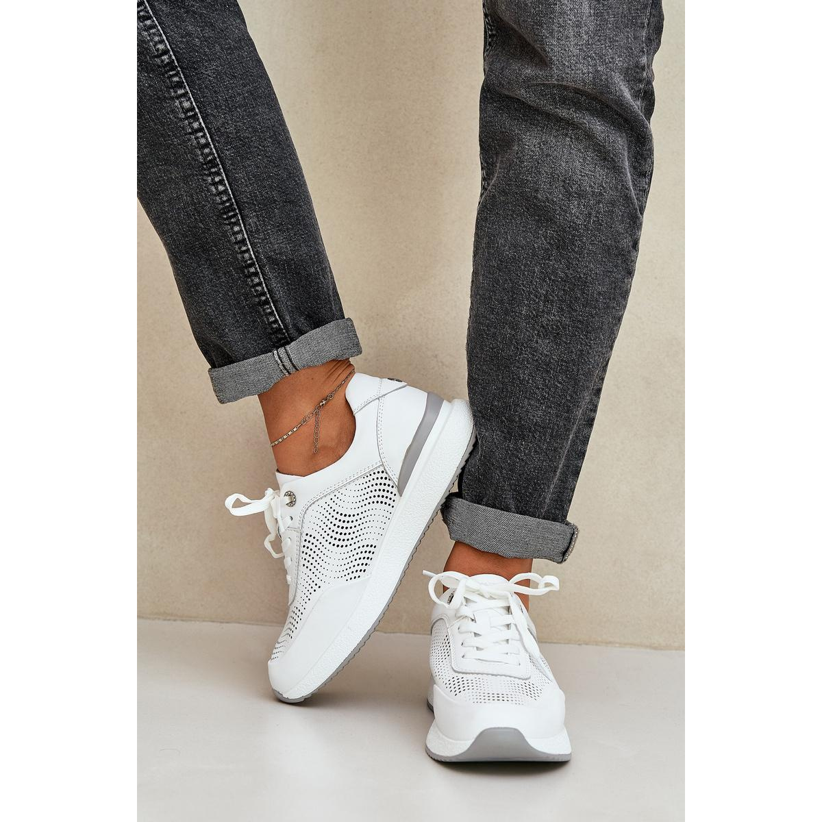 Kožené Športové Topánky Dámske Sneakers S.Barski LR51-551 Biele - Biela
