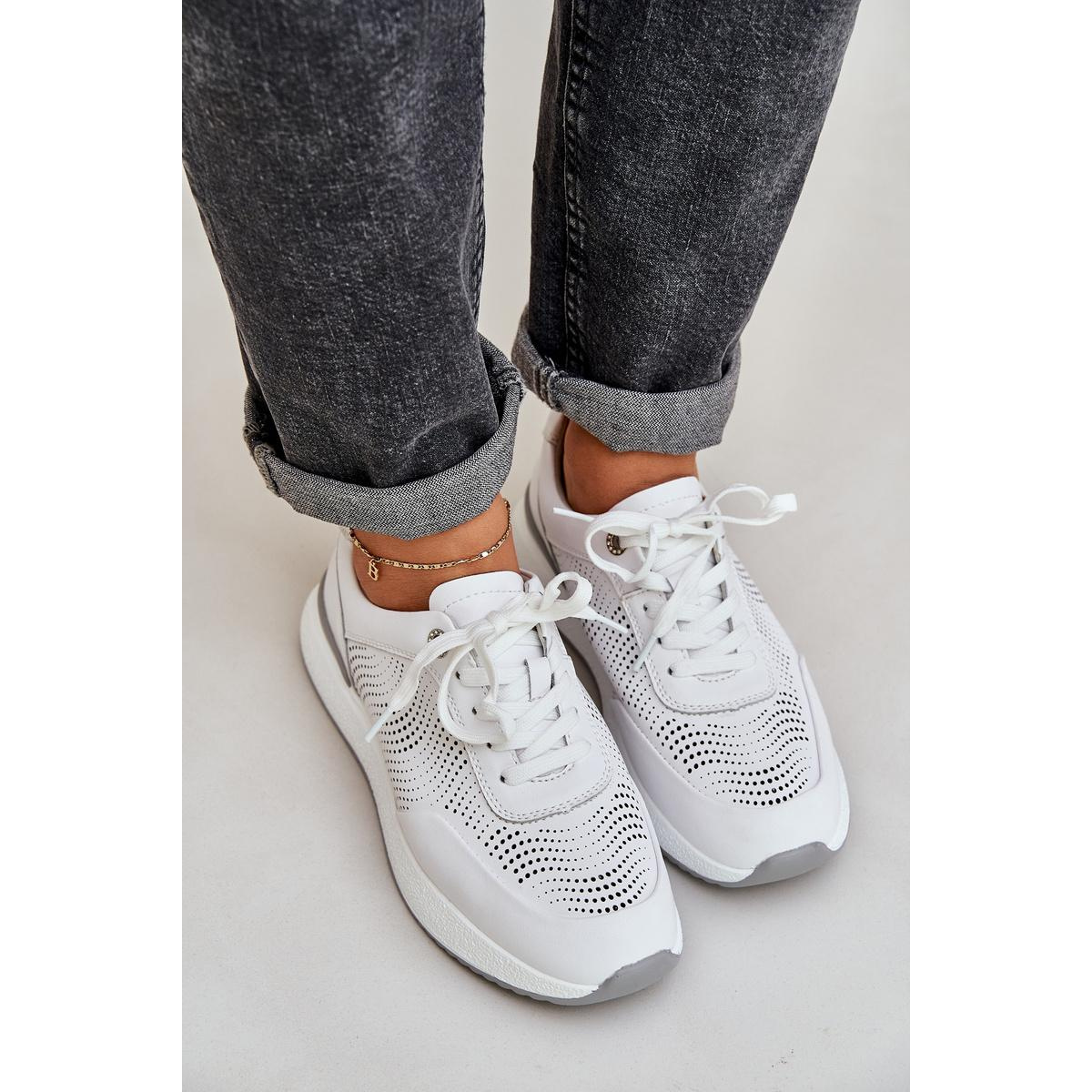 Kožené Športové Topánky Dámske Sneakers S.Barski LR51-551 Biele - Biela