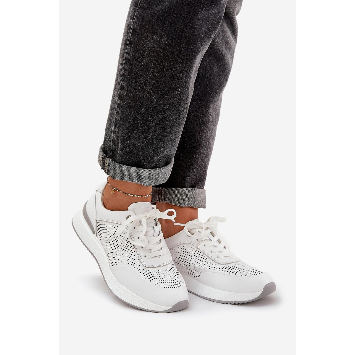 Kožené Športové Topánky Dámske Sneakers S.Barski LR51-551 Biele - Biela