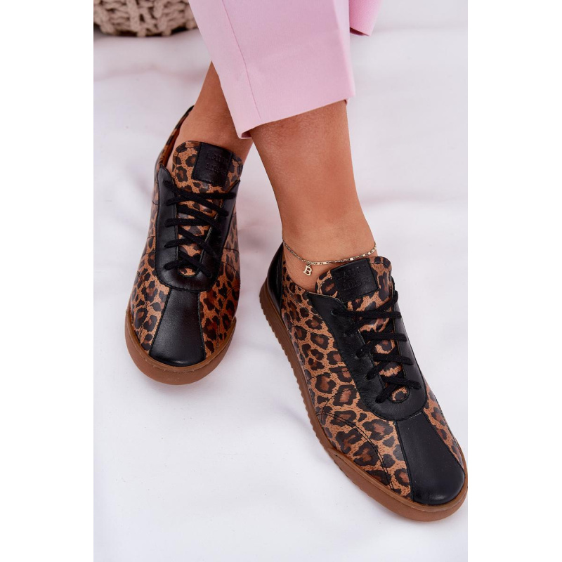 Dámske Kožené Športové Topánky S Leopardím Vzorom Laura 2935 Hnedé - Odtiene hnedej a béžovej